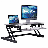 Rocelco DADRG - Sit Stand Desk Riser 17" Height x 37.50" Width - Desk - Gray - For Monitor, Notebook, Office, Workstation, Medical, Home Office, Student, Keyboard - Sit-stand, Sturdy, Ergonomic, Keyboard Tray, Grommet, Cable Management, Comfortab (RDADRG)
