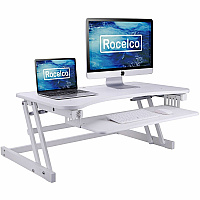Rocelco DADR 37.4" Deluxe Adjustable Desk Riser 17" Height x 37" Width - Desk - White - For Monitor, Notebook, Office, Workstation, Medical, Home Office, Student, Keyboard - Sit-stand, Sturdy, Ergonomic, Keyboard Tray, Grommet, Cable Management,  (RDADRW)