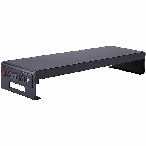 Rocelco Dual Monitor Stand AC-USB 4.75" Height x 30" Width x 9" Depth - Black - For Monitor, Keyboard, Mouse - Cable Management, Electrical Outlet, USB Charging Port, Comfortable, Ergonomic (RDMS)