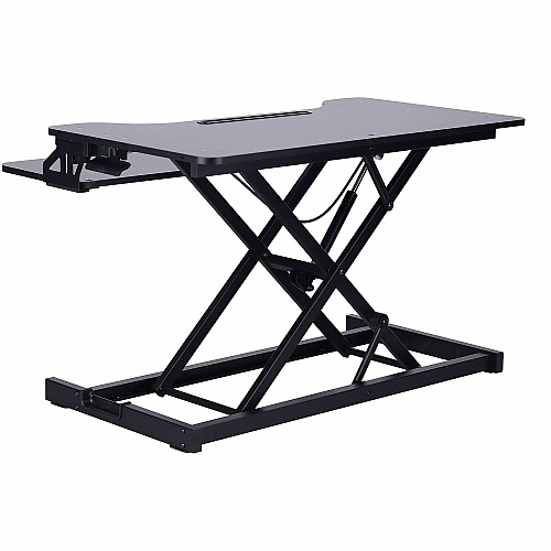 Rocelco VADR 31.5" Hi-Lift Adjustable Desk Riser 30 lb Load Capacity - 19.70" Height x 31.50" Width x 17.25" Depth - Desk - Black - For Monitor, Keyboard, Tablet, Smartphone - Grommet, Keyboard Tray, Handle, Portable, Adjustable, Sit-stand - 1 Ea (RVADRB)