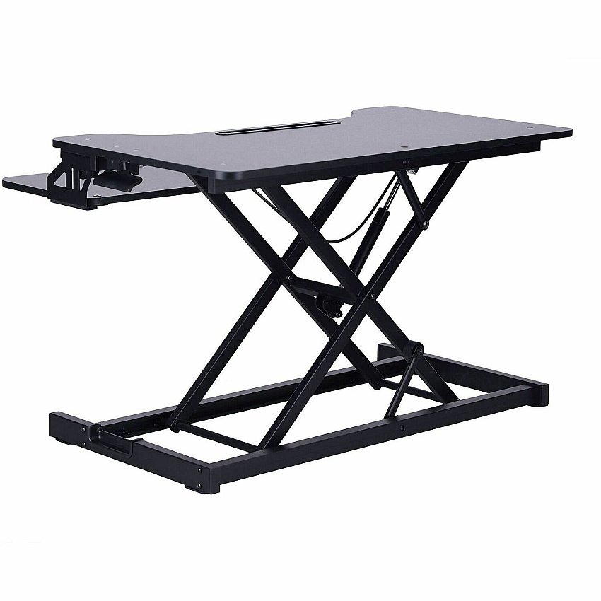 Rocelco VADR 31.5" Hi-Lift Adjustable Desk Riser 30 lb Load Capacity - 19.70" Height x 31.50" Width x 17.25" Depth - Desk - Black - For Monitor, Keyboard, Tablet, Smartphone - Grommet, Keyboard Tray, Handle, Portable, Adjustable, Sit-stand - 1 Ea (RVADRB)