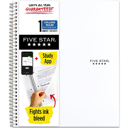 Mead Five Star Wirebound Notebook, 1 Subject, College Ruled, 11" x 8 1/2" , White 1 Subject(s) - 100 Sheets - 100 Pages - Wire Bound - 11" x 8 1/2" Sheet Size - Bleed Resistant, Durable, Water Resistant, Wear Resistant, Tear Resistant, Spill Resis (72456)
