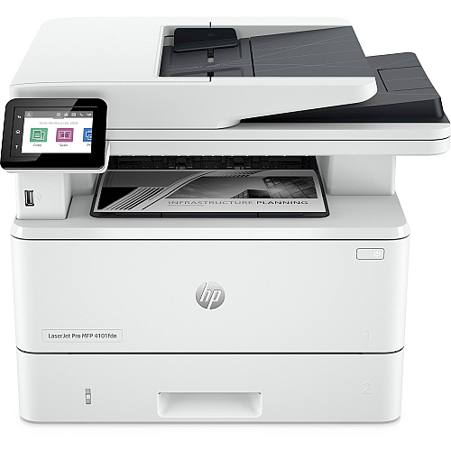HP LaserJet Pro 4101fdwe Wireless Laser Multifunction Printer - Monochrome - White Copier/Fax/Printer/Scanner - 4800 x 600 dpi Print - Automatic Duplex Print - Up to 80000 Pages Monthly - Color Flatbed Scanner - 1200 dpi Optical Scan - Monochrome (2Z619E)