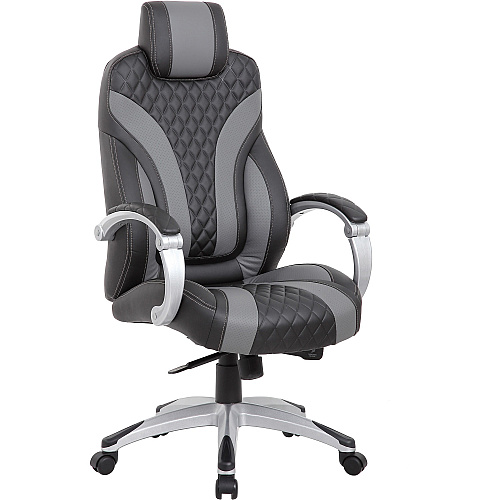 Boss Hinged Arm Executive Chair Black, Gray Seat Color - Vinyl Seat Material - Black, Gray Back Color - Vinyl Back Material - 5-star Base - Armrest - 1 Each (B8871BKGY)