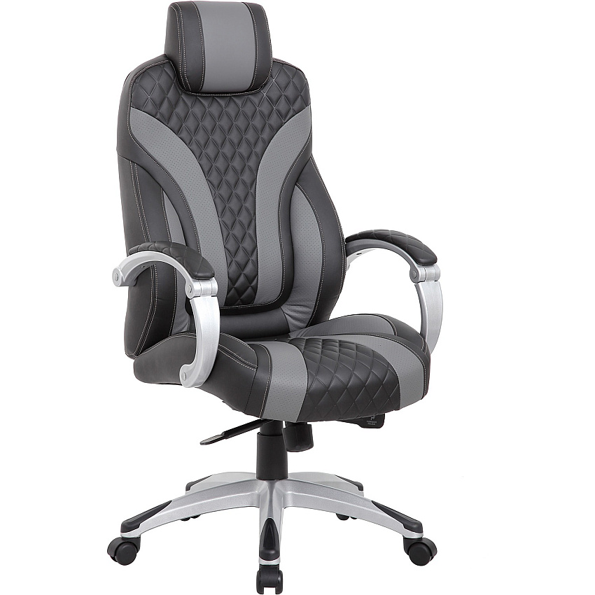 Boss Hinged Arm Executive Chair Black, Gray Seat Color - Vinyl Seat Material - Black, Gray Back Color - Vinyl Back Material - 5-star Base - Armrest - 1 Each (B8871BKGY)