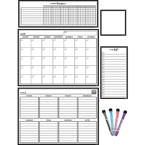 Teacher Created Resources Black & White Dry-Erase Magnetic Calendar Set Black, White - 1 / Pack (77407)