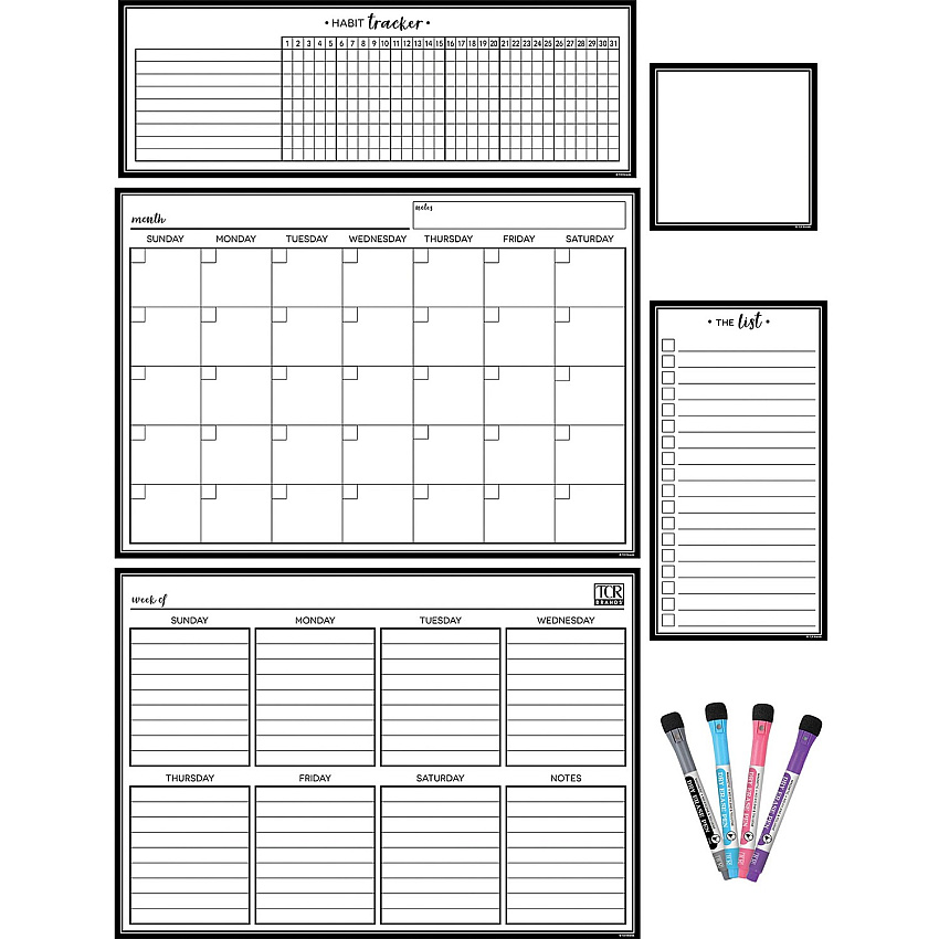 Teacher Created Resources Black & White Dry-Erase Magnetic Calendar Set Black, White - 1 / Pack (77407)