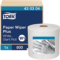 Tork® Paper Wiper Plus Roll, 1 Ply, White, 800 Sheets 1 Ply - 800 Sheets/Roll - 12.25" Roll Diameter - 3" Core - White - 1 / Carton (430304)