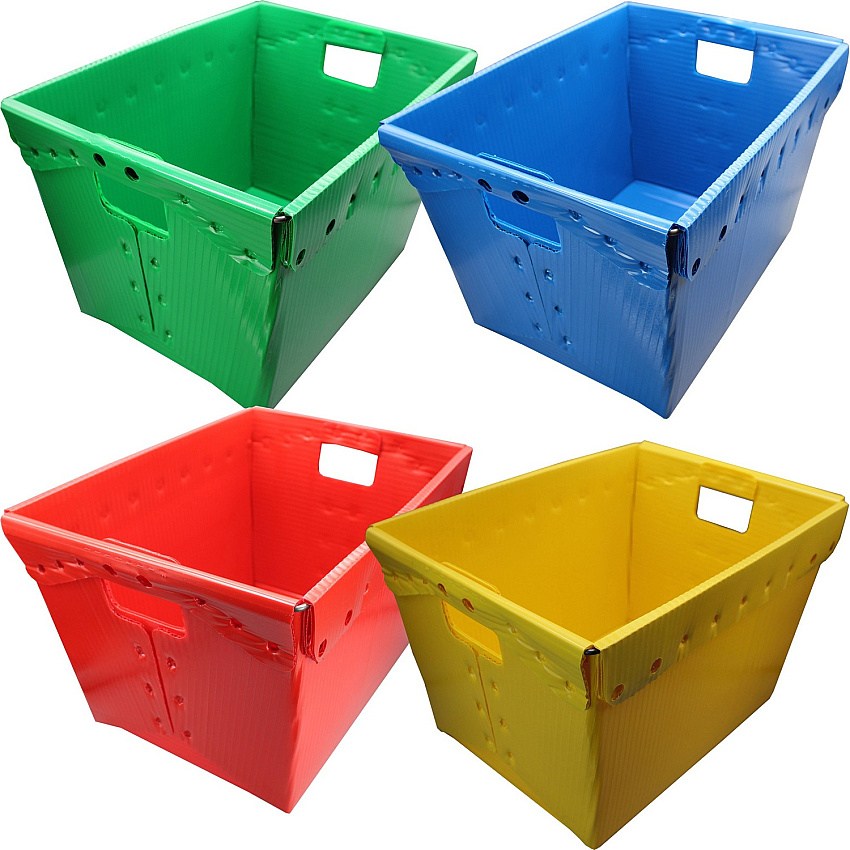 Flipside Products Flipside Primary Assorted Plastic Storage Postal Tote - 4 Pack Internal Dimensions: - External Dimensions: Height x 13.3" Width x 11.6" Depth x 18.3" Height - 11 gal - Lid Closure - Rugged - Plastic - Assorted - For Moving, Stora (40192)