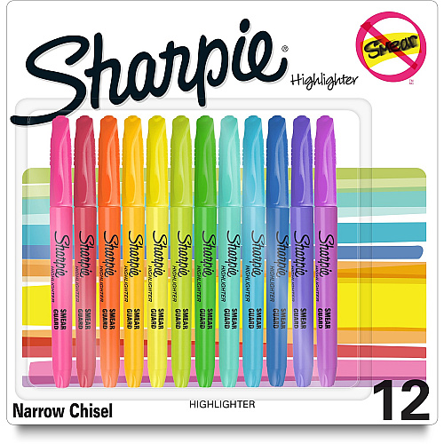 Sharpie Accent Highlighters w/Smear Guard Chisel Marker Point - Assorted Ink - Dry - 12 / Pack (2157490)