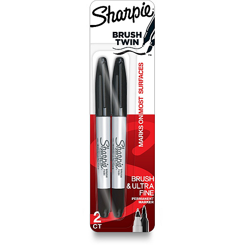 Sharpie Brush Twin Permanent Markers Ultra Fine Brush Marker Point - Black Ink - 2 / Pack (2152698)