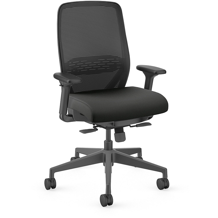 HON Nucleus Task Chair KD Black Seat Color - Vinyl Seat Material - Black Back Color - Armrest - 1 Each (NR11SAMU10BT)
