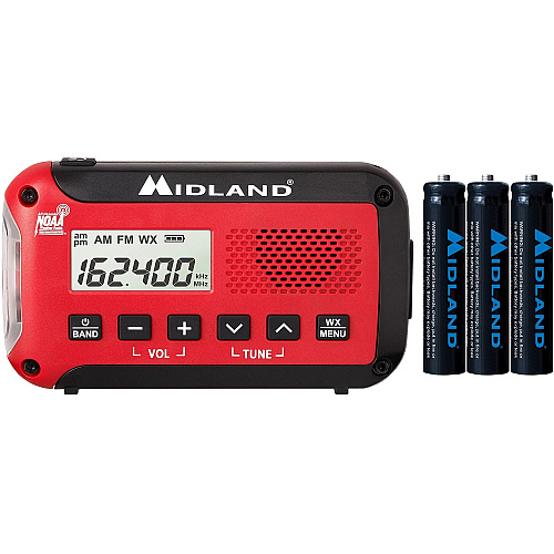 Midland E+READY Compact Emergency Alert AM/FM Weather Radio For Hiking, Weather, Fishing, Hunting, Camping, Overlanding with NOAA All Hazard - AM/FM - Portable (ER10VP)