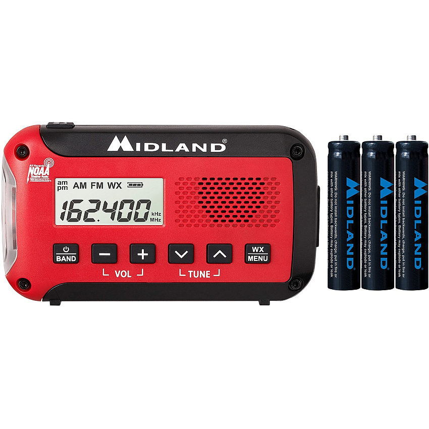 Midland E+READY Compact Emergency Alert AM/FM Weather Radio For Hiking, Weather, Fishing, Hunting, Camping, Overlanding with NOAA All Hazard - AM/FM - Portable (ER10VP)