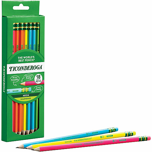 Ticonderoga Neon Pre-Sharpened No. 2 Pencils Black, Assorted Neon Lead - #2 - Broad Point - Neon Barrel - 18 / Box (X13018)