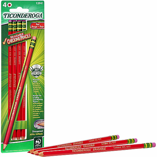 Ticonderoga Erasable Pre-Sharpened Checking Pencils Red Lead - Red Barrel - 4 / Box (X13941)