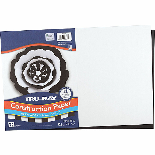 Tru-Ray Construction Paper Art Project, Craft Project - 12" Width x 18" Length - Black, White - Sulphite, Fiber, Paper - 72 / Pack (P6677)