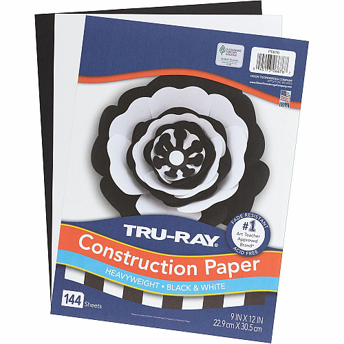 Tru-Ray Construction Paper Art Project, Craft Project - 9" Width x 12" Length - Black, White - Sulphite, Fiber, Paper - 144 / Pack (P6676)