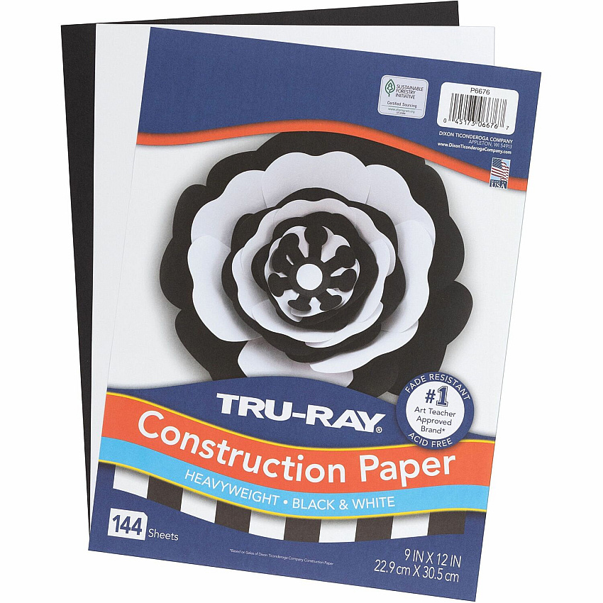 Tru-Ray Construction Paper Art Project, Craft Project - 9" Width x 12" Length - Black, White - Sulphite, Fiber, Paper - 144 / Pack (P6676)
