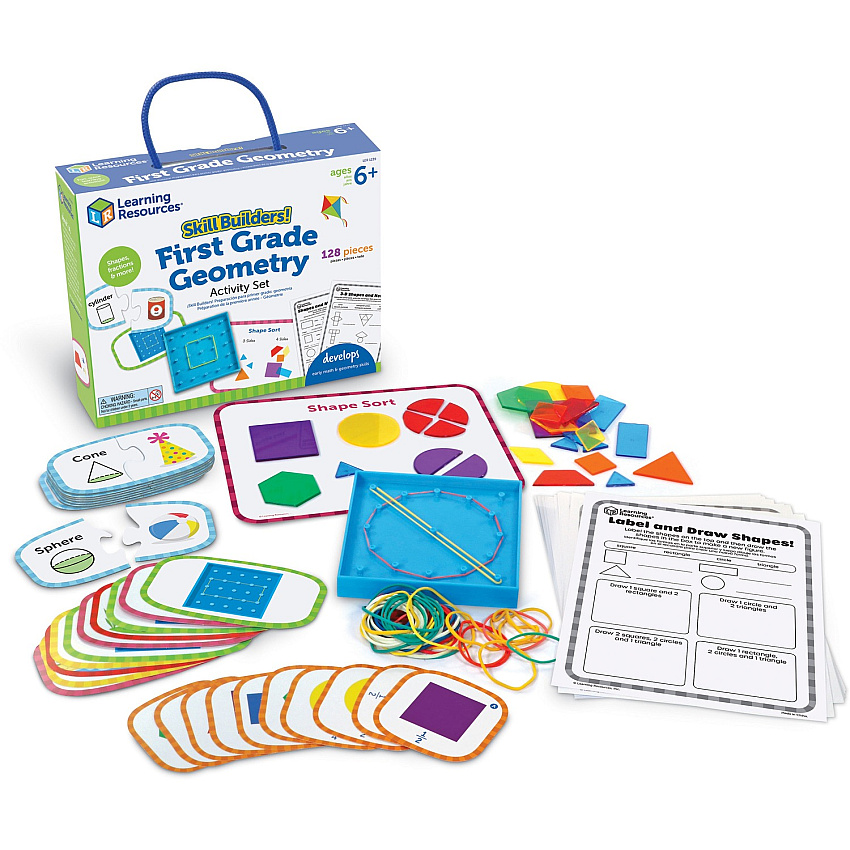 Learning Resources Skill Builders! First Grade Geometry Activity Set Theme/Subject: Fun - Skill Learning: Geometry, Shape, Fraction - 128 Pieces - 6-10 Year - 1 Each (LER1239)