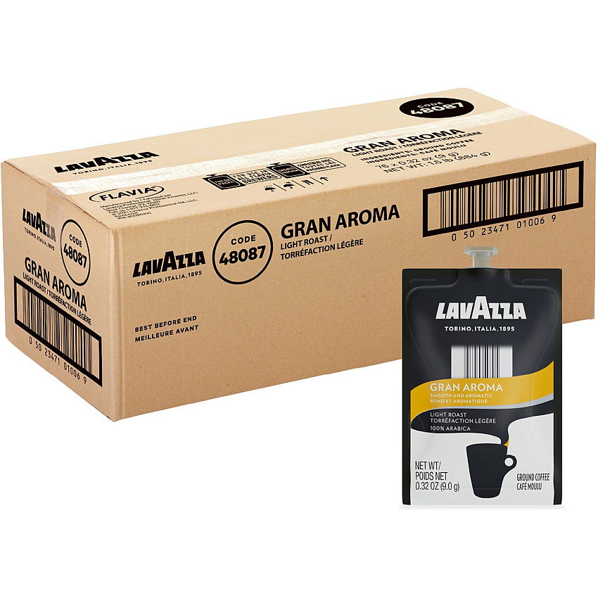 Lavazza Freshpack Gran Aroma Coffee Compatible with Flavia Aroma, Flavia Barista, FLAVIA Creation 600, Flavia Creation 500, Flavia Creation 200, Flavia Creation 150, Flavia Creation 300 - Light/Medium - Freshpack - Gran Aroma, Arabica - 76 / Carto (48087)