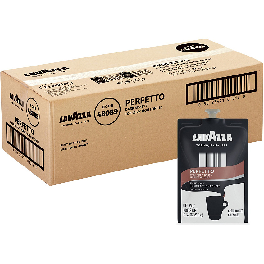 Lavazza Freshpack Perfetto Espresso Roast Coffee Compatible with Flavia Aroma, Flavia Barista, FLAVIA Creation 600, Flavia Creation 500, Flavia Creation 200, Flavia Creation 150, Flavia Creation 300 - Dark - Freshpack - Perfetto - 76 / Carton (48089)