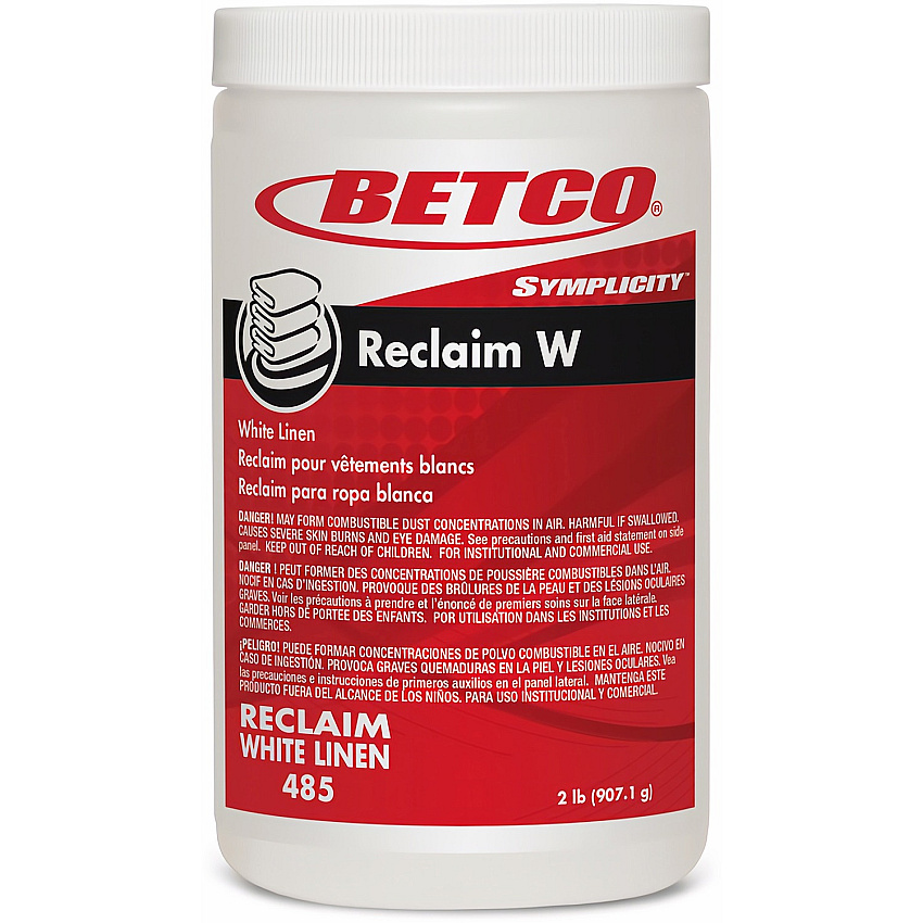 Betco Symplicity Reclaim W Laundry Powder For Linen - 32 oz (2 lb) - Mild Chlorine Scent - Easy to Use, Low Foaming - Off White Jar - 6 / Carton (4857900)