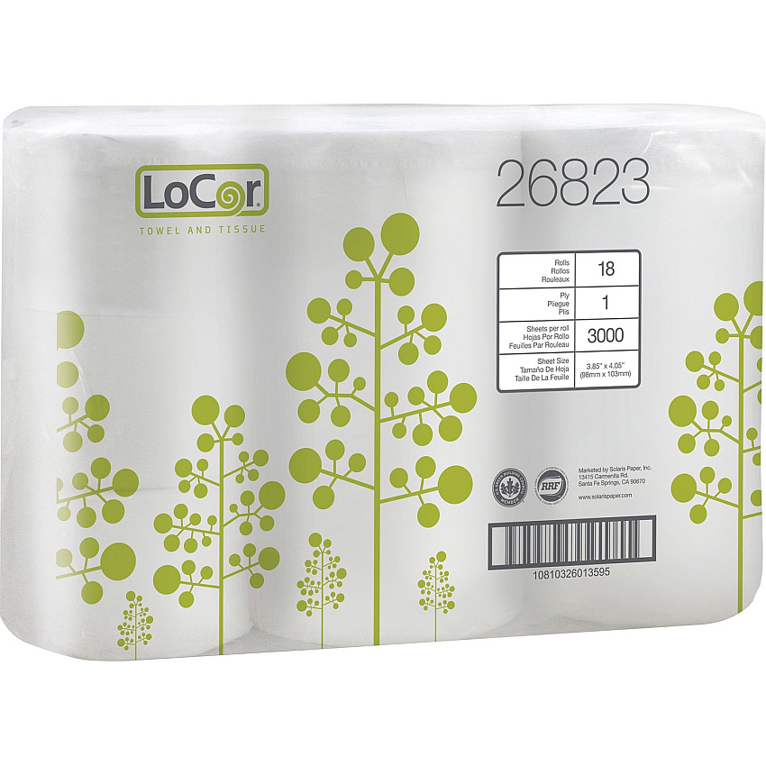 LoCor&reg; High-Capacity Toilet Paper, 1 Ply, 3000 Sheets, 18 Rolls 1 Ply - 3.85" Width x 4.05" Length - 3000 Sheets/Roll - White - 18 Rolls Per Pack - 6 Pack - 3 / Carton (26823)