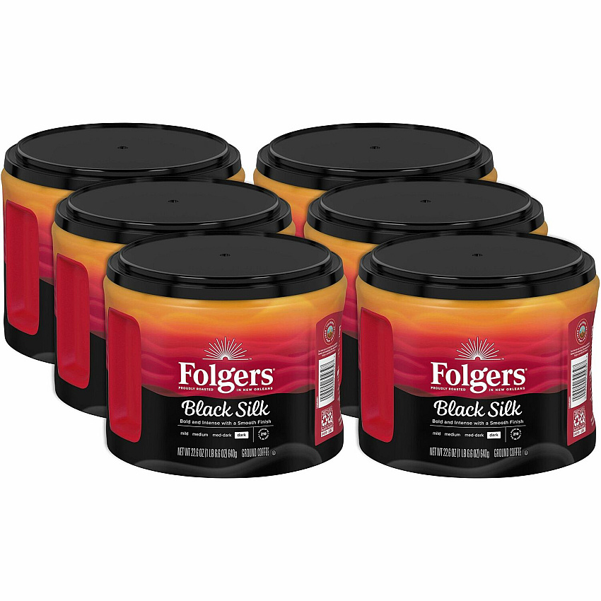 Folgers&reg; Ground Black Silk Coffee Dark - 22.6 oz Per Canister - Ground - Black Silk - 6 / Carton (30439CT)