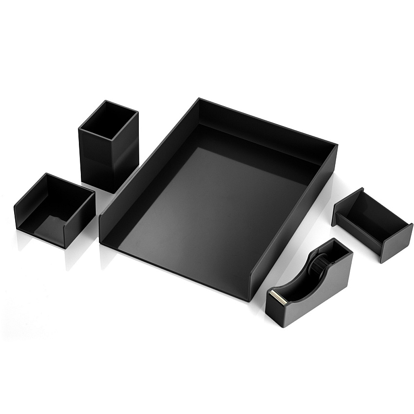Officemate Desk Organizer Set, 5PC 7" Height x 7" Width x 11" DepthDesktop - Black - 1 Each (21546)