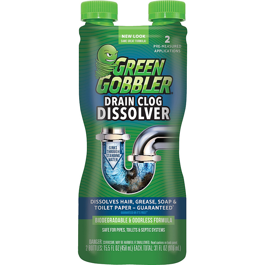 Green Gobbler Liquid Drain Clog Dissolver 31 fl oz (1 quart)Bottle - 1 Each - Non-corrosive, Odorless, Bleach-free, Fume-free, Environmentally Friendly (G8015)