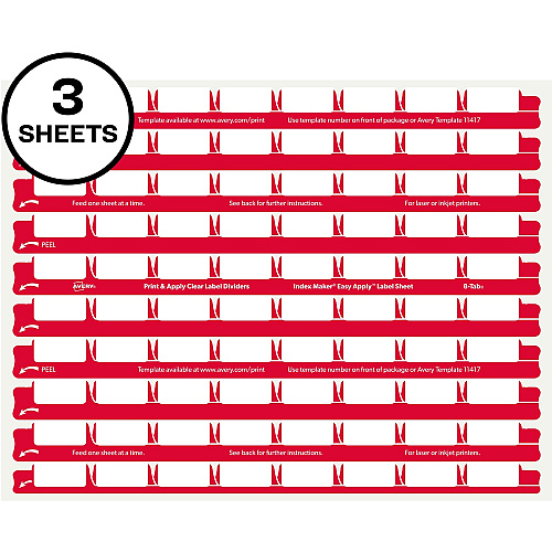 Avery&reg; 8 Tab Easy Print & Apply Clear Label Sheet Refills Inkjet, Laser - Clear - Plastic - 3 Total Sheets - 30/Pack - 240 / Pack (11226)