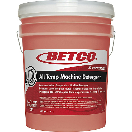 Betco Symplicity All Temp Machine Detergent 640 fl oz (20 quart) - Surfactant Scent - Heavy Duty, Low Foaming, Spill Resistant, Rinse-free, Non-chlorine Bleached - Clear, Orange - 1 Each (2447800)