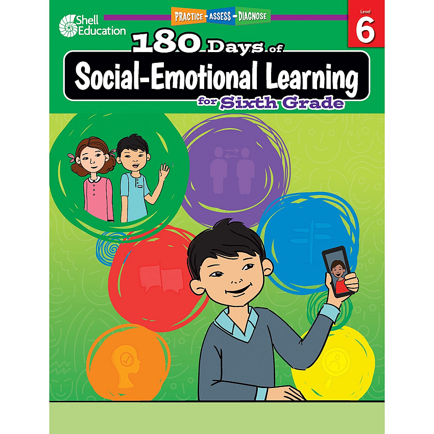Shell Education 180 Days of Social-Emotional Learning for Sixth Grade Printed Book by Jennifer Edgerton 208 Pages - Book - Grade 6 - English - 1 Each (126962)