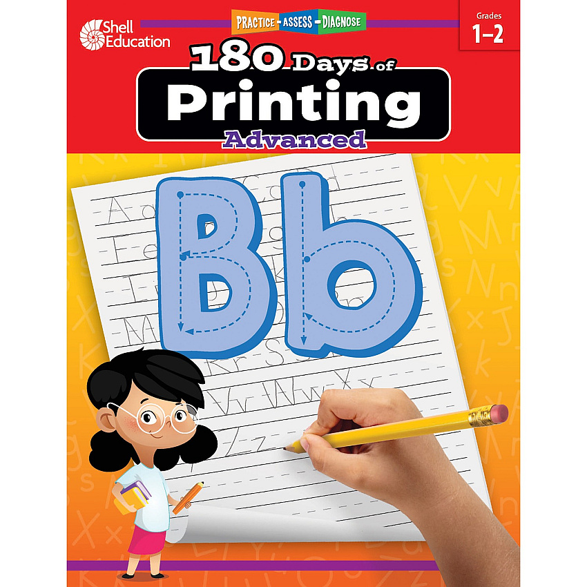 Shell Education 180 Days of Printing: Advanced Printed Book Book - Grade 1-2 - English - 1 Each (130194)