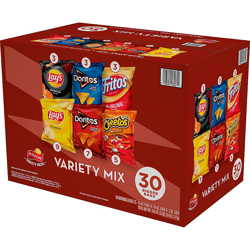 Lay's Classic Mix Variety Pack 2 oz, 1.50 oz, 1.75 oz - 30 / Box (70227)