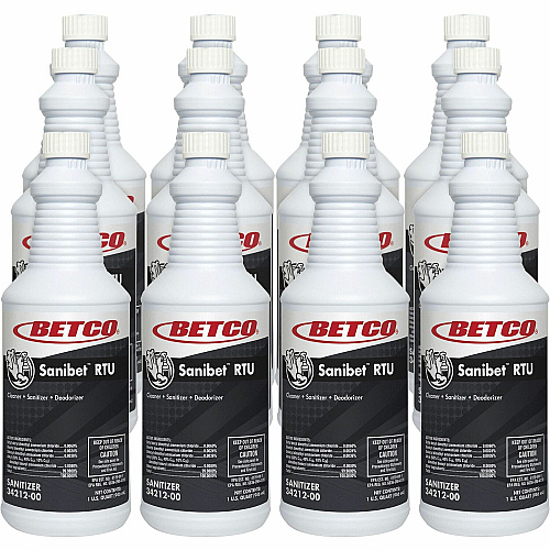 Betco Sanibet RTU Cleaner Ready-To-Use Spray - 32 fl oz (1 quart) - 12 / Carton - Yellow (3421200CT)