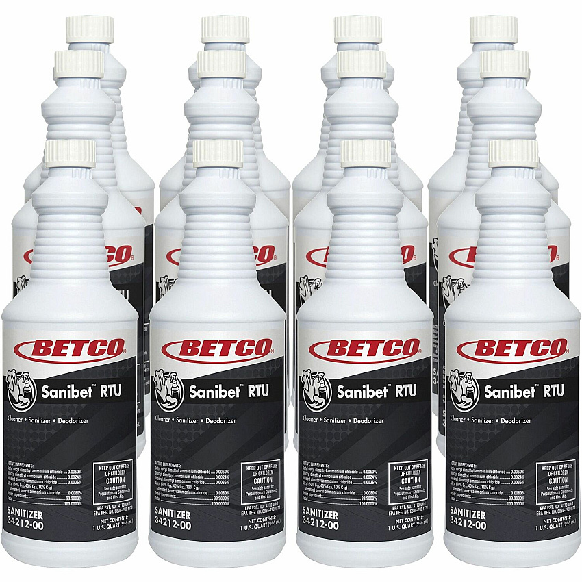Betco Sanibet RTU Cleaner Ready-To-Use Spray - 32 fl oz (1 quart) - 12 / Carton - Yellow (3421200CT)