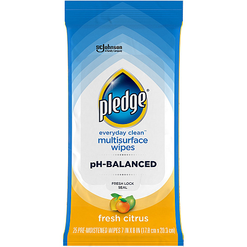 Pledge PH Balanced Multisurface Cleaner Wipes For Multi Surface - Fresh Citrus Scent - pH Balanced - Blue - 25/Packet - 12 / Carton (336274CT)