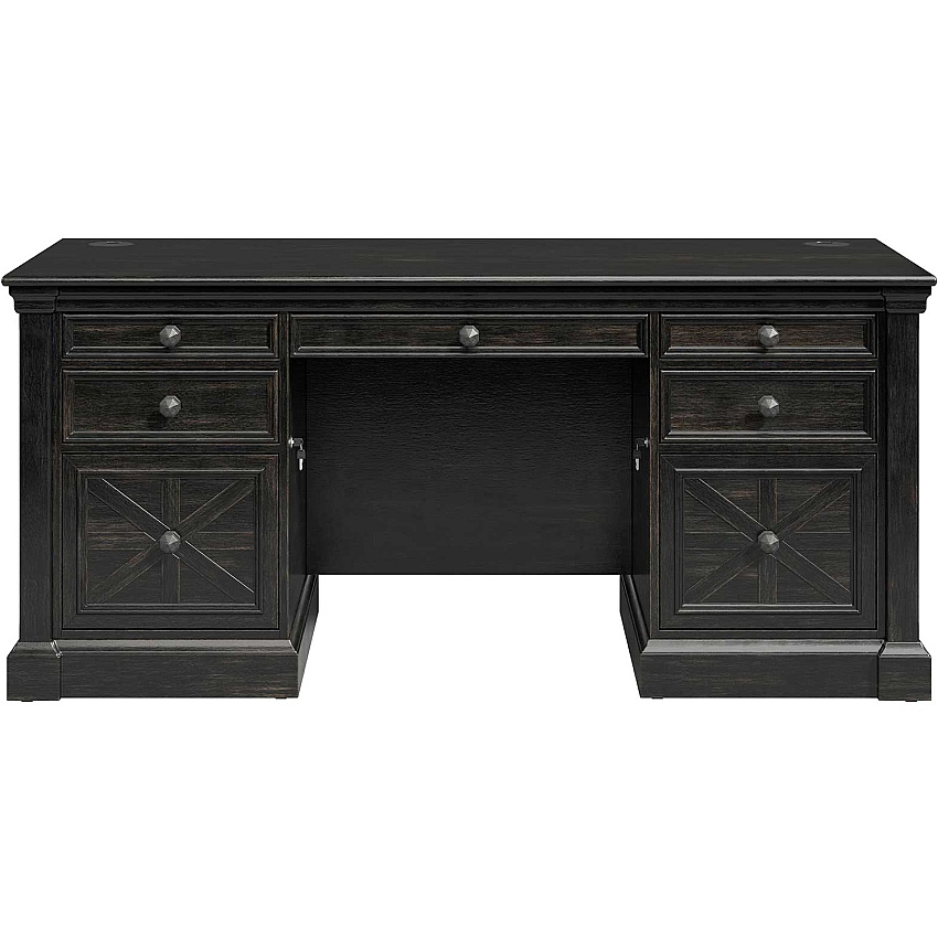 Martin Kingston Office Desking Unit 30" Height x 66" Width x 30" Depth - Total Drawer(s): 5 - Double Pedestal - Material: Wood - Finish: Dark Chocolate, Rub Through - 1 Each (IMKN680)