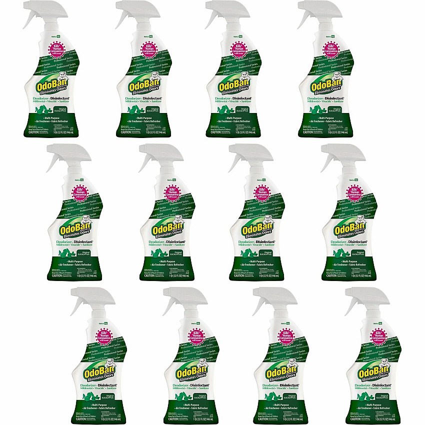 OdoBan Eucalyptus Deodorizer Disinfectant Spray Ready-To-Use - 32 fl oz (1 quart) - Original Eucalyptus Scent - Deodorize, Residue-free, Freshen, Mildewstatic - Green - 12 / Carton (910062Q12CT)