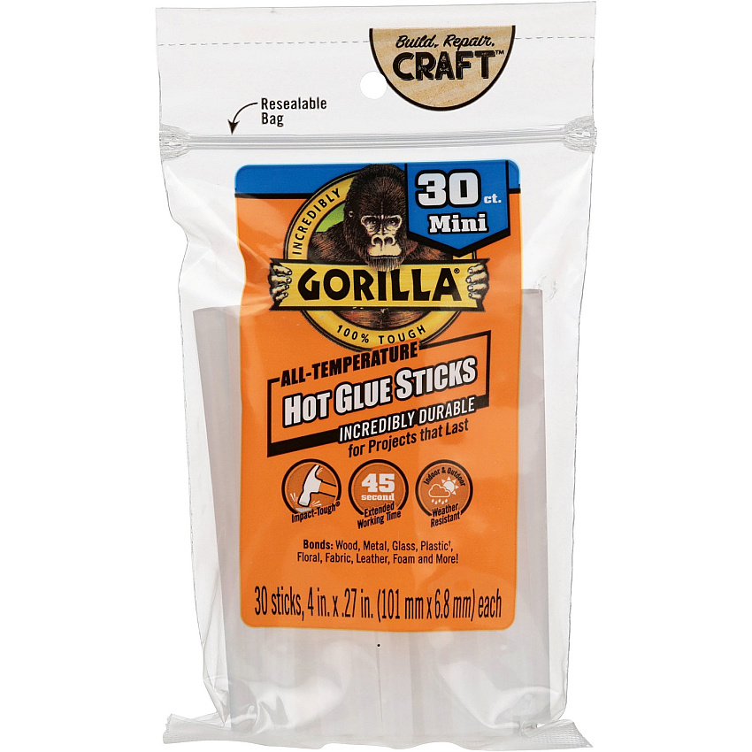 Gorilla Glue Mini Hot Glue Sticks Clear - 30 / Pack (3023003)