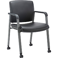 Lorell Healthcare Upholstery Guest Chair with Casters Vinyl Seat Material - Vinyl Back Material - Steel Frame Material - Square Base - Black - Armrest - 1 Each (LLR30951)