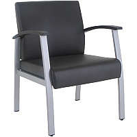 Lorell Mid-Back Healthcare Guest Chair Vinyl Seat Material - Vinyl Back Material - Powder Coated Silver Frame Color - Steel Frame Material - Mid Back - Four-legged Base - Black - Armrest - 1 Each (LLR67012)