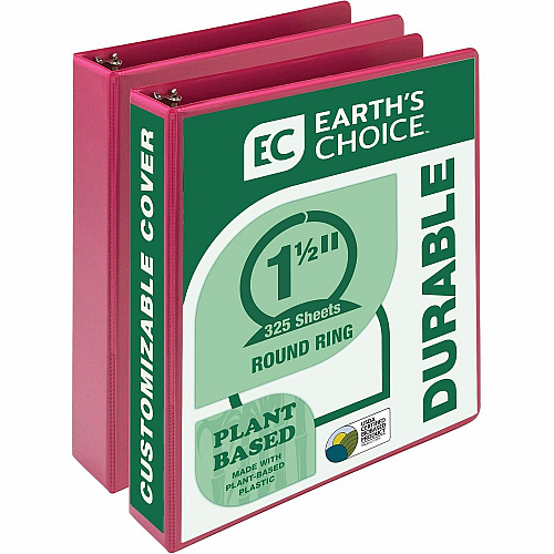 Samsill Earth's Choice Plant-based View Binders 1 1/2" Binder Capacity - Letter - 8 1/2" x 11" Sheet Size - 3 Ring(s) - Fastener(s): Round Ring - Chipboard, Polypropylene, Plastic - Berry - Recycled - Bio-based, Durable, Recyclable, Punched, Cl (MP286576)