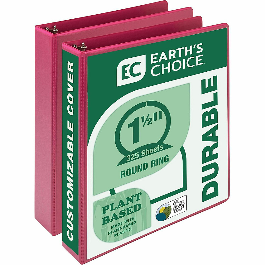 Samsill Earth's Choice Plant-based View Binders 1 1/2" Binder Capacity - Letter - 8 1/2" x 11" Sheet Size - 3 Ring(s) - Fastener(s): Round Ring - Chipboard, Polypropylene, Plastic - Berry - Recycled - Bio-based, Durable, Recyclable, Punched, Cl (MP286576)
