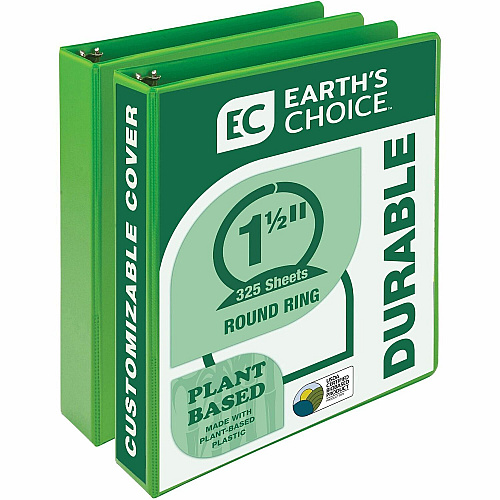 Samsill Earth's Choice Plant-based View Binders 1 1/2" Binder Capacity - Letter - 8 1/2" x 11" Sheet Size - 3 Ring(s) - Fastener(s): Round Ring - Chipboard, Polypropylene, Plastic - Lime - Recycled - Bio-based, Durable, Recyclable, Punched, Cle (MP286578)