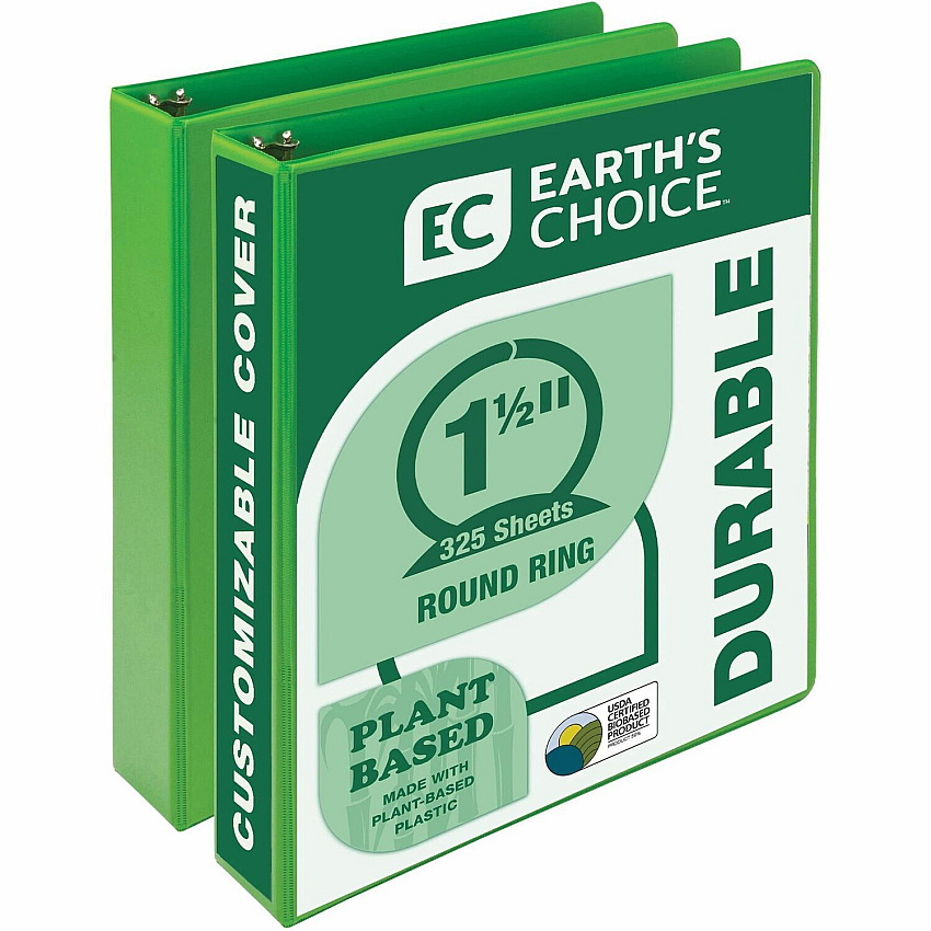 Samsill Earth's Choice Plant-based View Binders 1 1/2" Binder Capacity - Letter - 8 1/2" x 11" Sheet Size - 3 Ring(s) - Fastener(s): Round Ring - Chipboard, Polypropylene, Plastic - Lime - Recycled - Bio-based, Durable, Recyclable, Punched, Cle (MP286578)