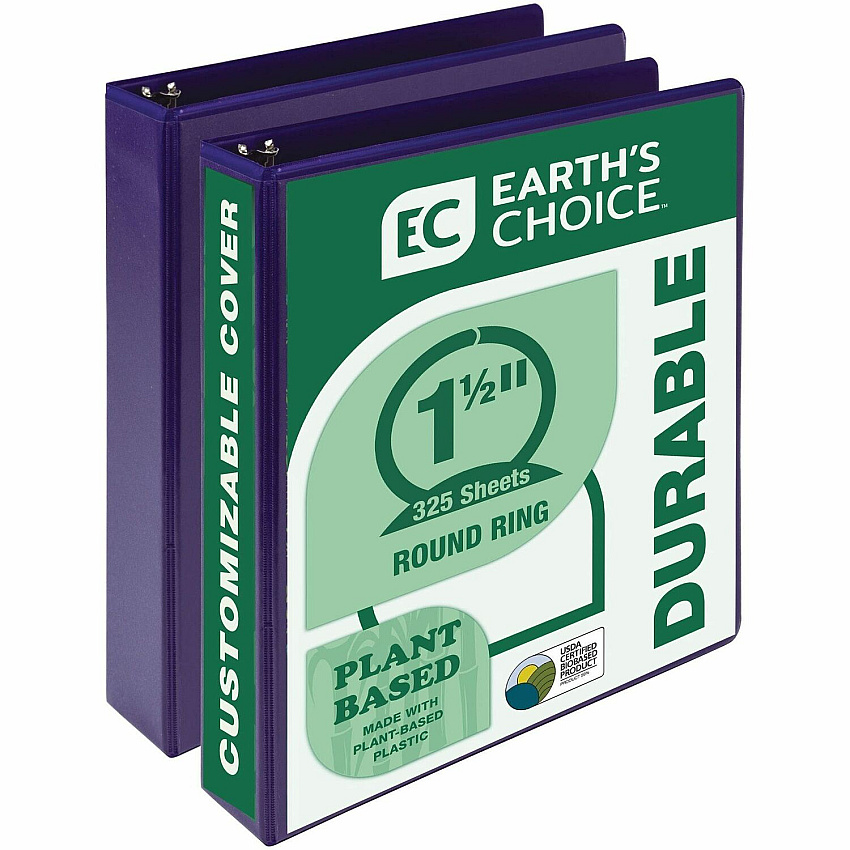 Samsill Earth's Choice Plant-based View Binders 1 1/2" Binder Capacity - Letter - 8 1/2" x 11" Sheet Size - 3 Ring(s) - Fastener(s): Round Ring - Chipboard, Polypropylene, Plastic - Purple - Recycled - Bio-based, Durable, Recyclable, Punched, C (MP286508)