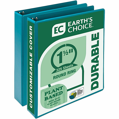 Samsill Earth's Choice Plant-based View Binders 1 1/2" Binder Capacity - Letter - 8 1/2" x 11" Sheet Size - 3 Ring(s) - Fastener(s): Round Ring - Chipboard, Polypropylene, Plastic - Turquoise - Recycled - Bio-based, Durable, Recyclable, Punched (MP286577)